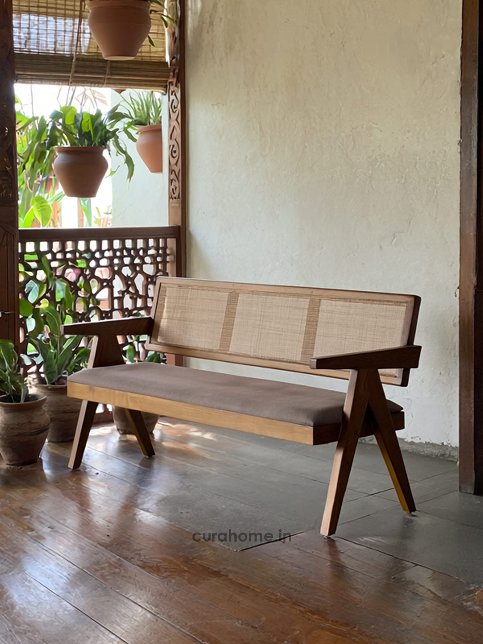Chandigarh Cane Bench - CURA HOME - Handcrafted Luxury Furniture